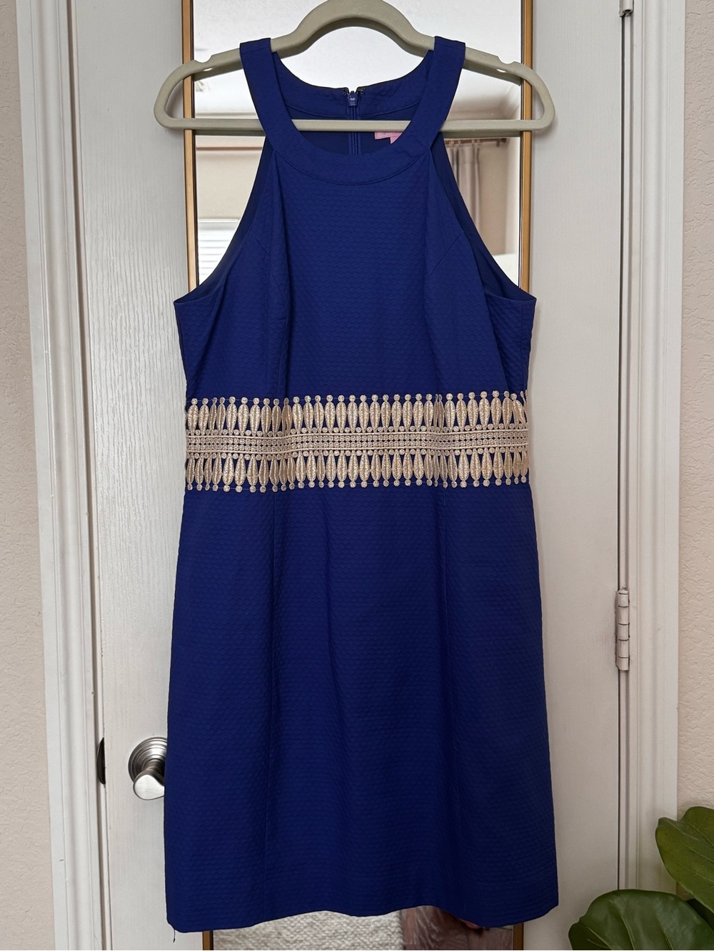 Lilly Pulitzer Ashlyn Royal Blue Shift Dress Gold Lilly Lace Size 12